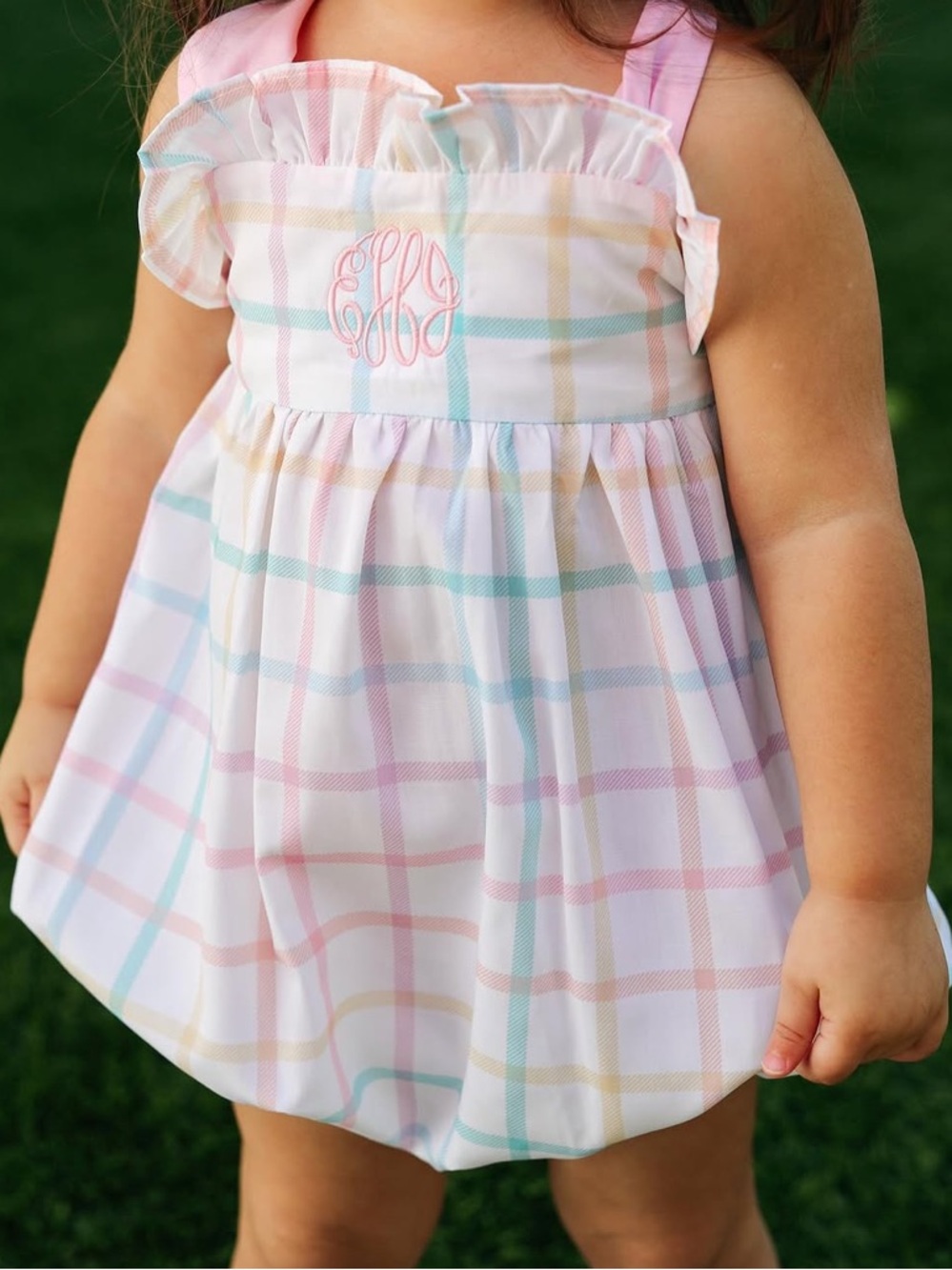 Eliza James Kids Pastel Plaid Kids Dress with Pink Straps Size 4